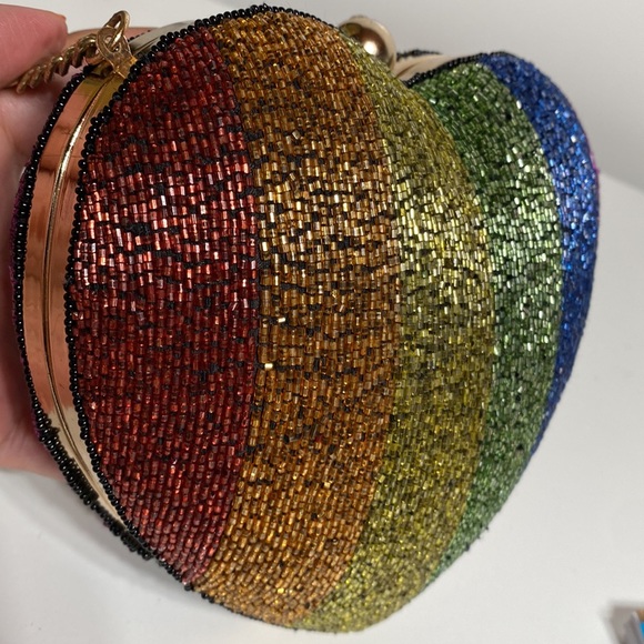 TopShop Rainbow Beaded Heart Clutch or Crossbody - Picture 13 of 16